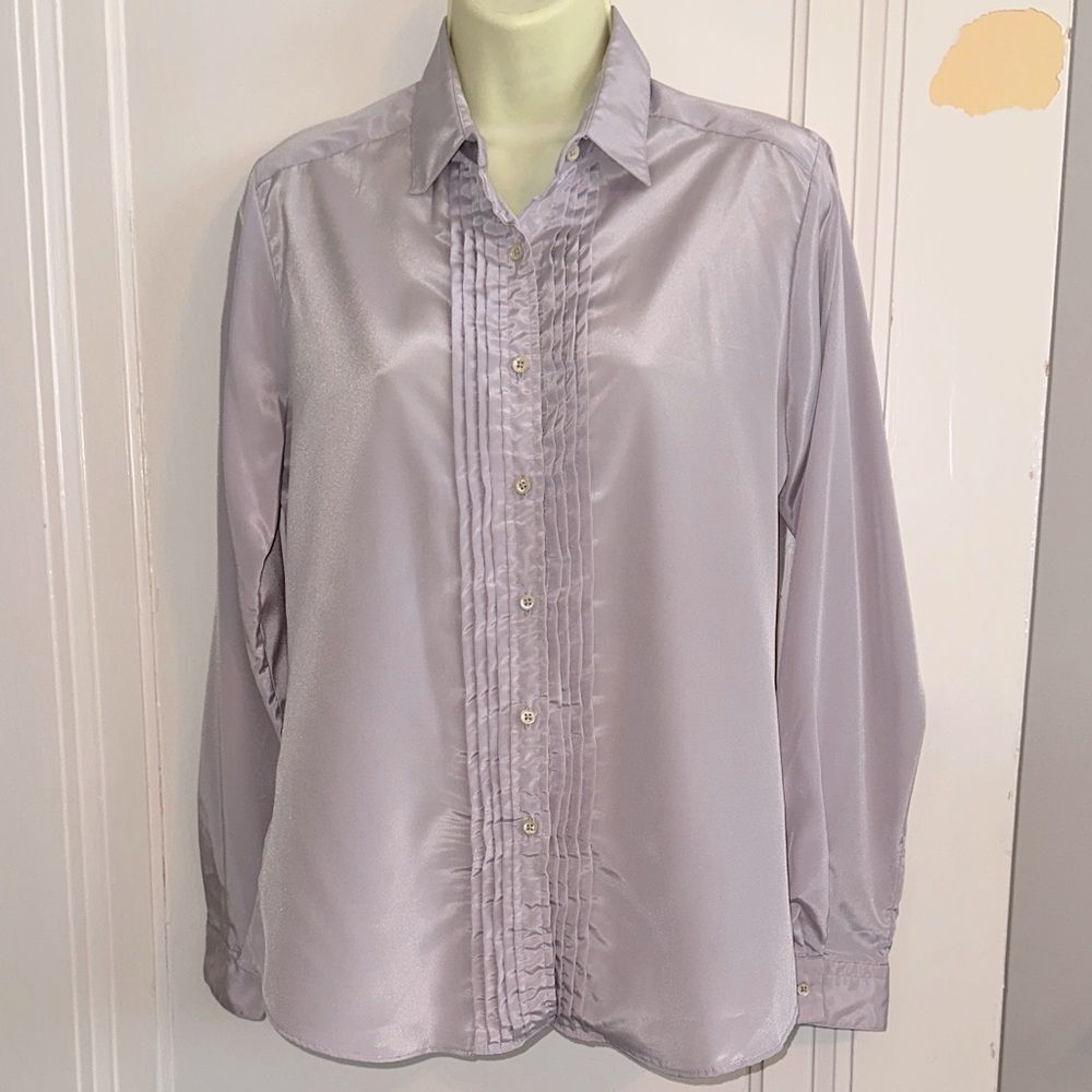 Vintage 70s/80s JH Collectibles Lavender Long Sleeve Polyester Pleat Front Shirt